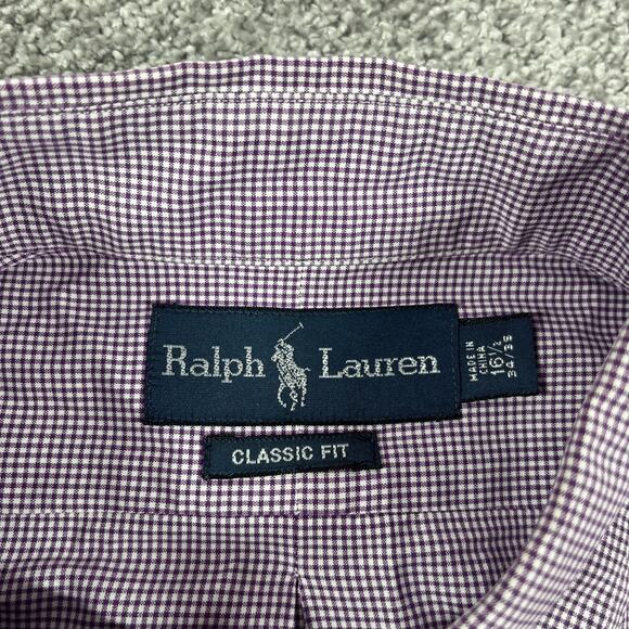Ralph Lauren Dress Shirt Mens 16.5 34 35 Button Down Gingham Classic Fit Purple - Picture 3 of 11